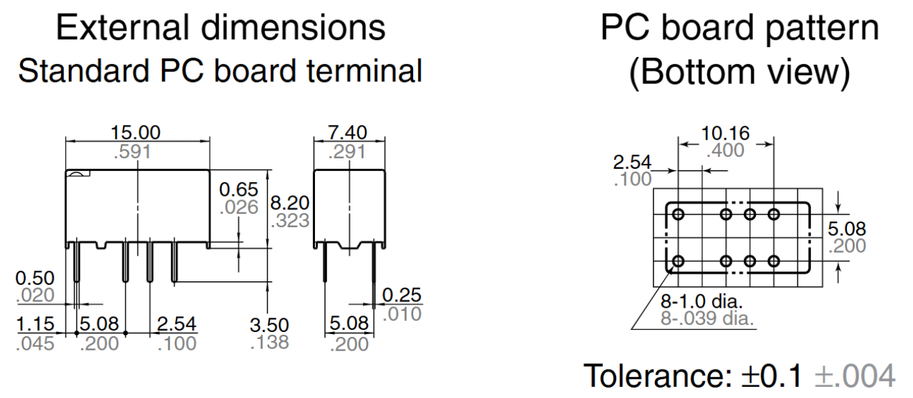 TXD2-3V Relay Dimensions